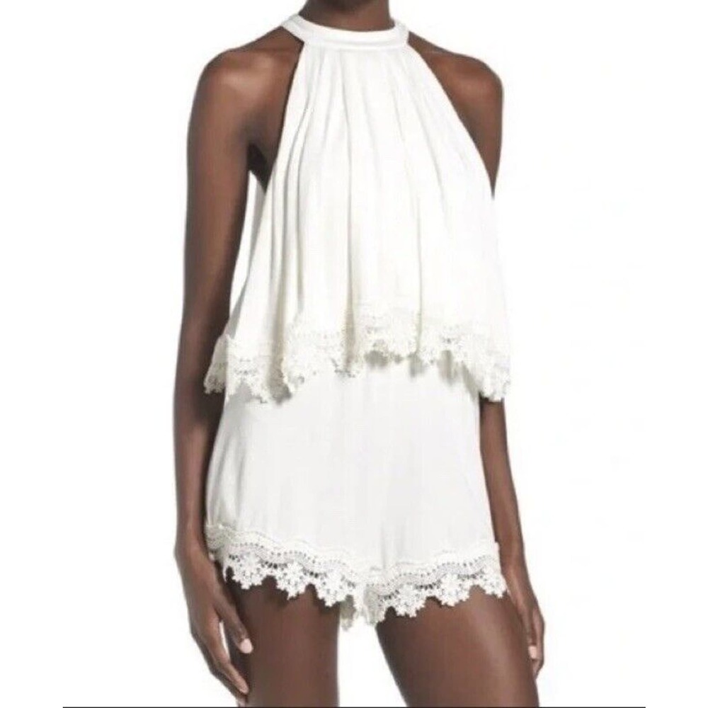 Lovers + Friends Ivory Nicki‎ Halter Neck Romper Crochet Lace Trim Small